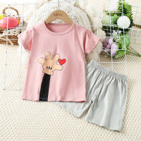 2-piece Toddler Girl Pure Cotton Cartoon Printed Short Sleeve T-shirt & Matching Shorts  Pink