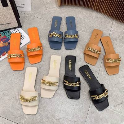 Women's sandals 2023 summer new style one-line metal chain outdoor fashion ladies shoes41-42