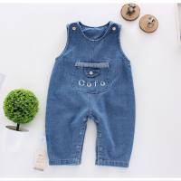 Baby overalls one-piece sleeveless trousers men's and women's fashionable children's trousers versatile  Deep Blue