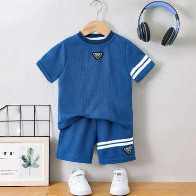 Toddler Boy's Contrast Stripes Print Sporty Tee And Shorts  T-shirt Set