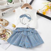 Toddler Girl Character Vest & Plaid Shorts  White