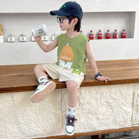 Boys vest set 2023 new summer style for children and middle-aged children thin summer shorts two-piece set baby style  Green