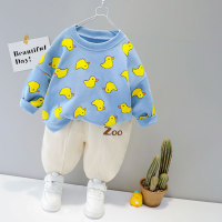 Camisetas y pantalones de manga larga con estampado de oso informal de otoño para niño pequeño de 2 piezas  Azul