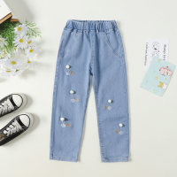 Toddler Girl Cherry Embroidered Casual Jeans  Blue