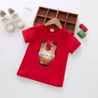 Camiseta para niños, verano 2023, estilo coreano, estilo negro, algodón de dibujos animados, manga corta, ropa para niños con cuello redondo lindo para niños  rojo