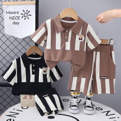 Children's clothing boys summer suit new style 1-5 years old baby summer clothing striped children's short-sleeved two-piece suit