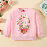 Toddler Girl Solid Color Cartoon Print Pullover Hoodie  Pink