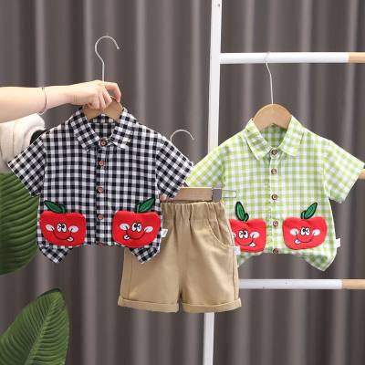 2024 new plaid loose short-sleeved clothes all-match childlike children's summer suit retro shirt two-piece suit trendy