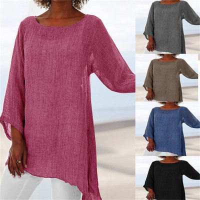 Women's solid color versatile casual top irregular long sleeve T-shirt