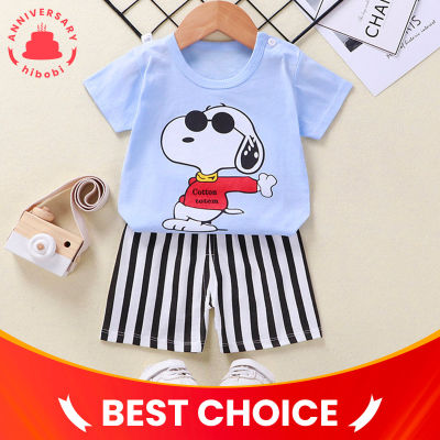 T-shirt de desenho animado de 2 peças e calça listrada para menino de criança