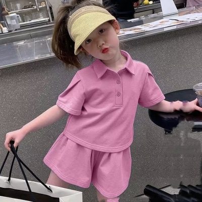 Girls Summer Suit 2024 New Children's Style Casual Short-Sleeved Sports Baby Girl POLO Shirt Two-piece Set