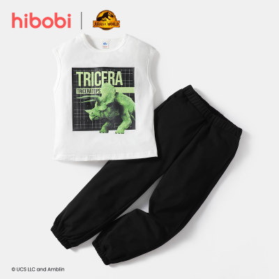 Jurassic World × hibobi Boy Baby dinosaurio estampado chaleco y pantalones traje
