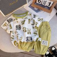 Baby summer suit new style children's Korean style fashionable clothes boys summer handsome boy short-sleeved children's clothes  Green