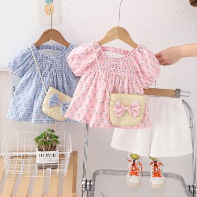 Girls summer children's clothing suits new 1-4 years old girl baby summer clothing children's short-sleeved dress two-piece suit