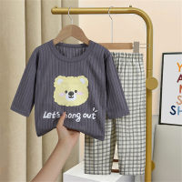 Children's long-sleeved trousers home clothes suits pure cotton underwear baby thin pajamas pajamas air-conditioning clothes  Gray