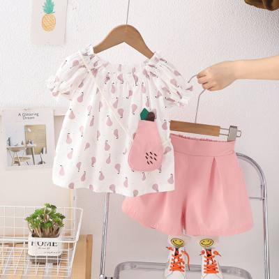 Girls summer suit new style 1-4 years old baby summer clothes children's clothes children's short-sleeved dress two-piece suit
