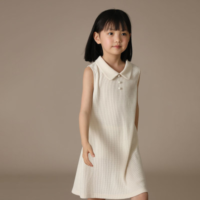 Children's clothing summer new style girls Polo lapel knitted T-shirt baby waffle pullover sleeveless dress simple