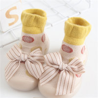 Children's bowknot mid-tube breathable indoor socks shoes toddler shoes  Khaki