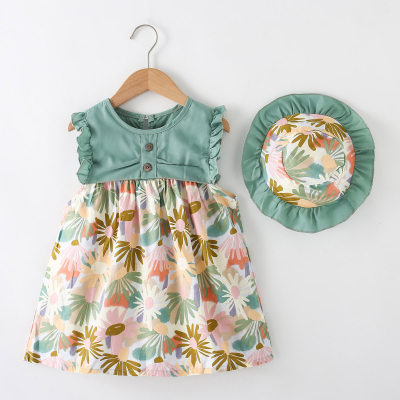 Toddler Girl Floral Pattern Dress & Hat