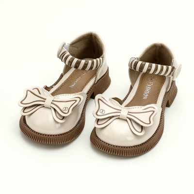 Chaussures en cuir Bowknot à blocs de couleur pour enfant fille