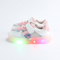 حذاء رياضي بشريط فيلكرو مرقع بألوان LED للفتيات الصغيرات  وردي 
