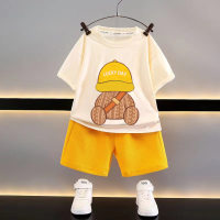 New style children's clothing summer children's leisure suit loose clothes boys short-sleeved waffle baby summer  Yellow