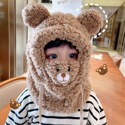 Toddler Solid Color Bear Style Plush Hooded Scarf