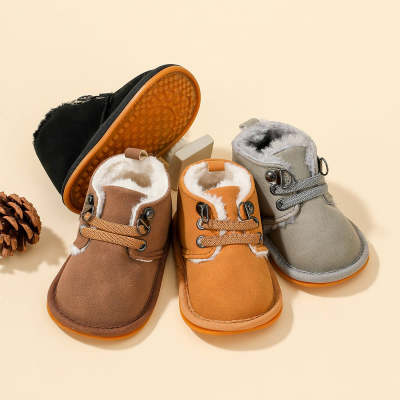 Baby Solid Color Lace-up Decor Non-slip Fleece-lined Snow Boots