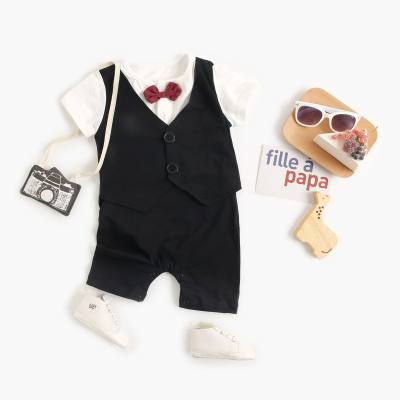 Baby jumpsuit summer gentleman baby clothes short-sleeved one-year-old crawling clothes cross-border fake two-piece romper Korean version for boys