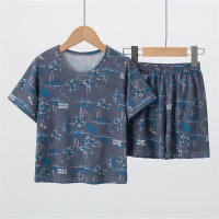 ملابس الصيف للأطفال للأطفال المتوسطة والكبيرة الأولاد الصيف بأكمام قصيرة بدلة ترفيهية منزلية رقيقة  أزرق