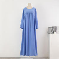 Vestido de bata holgado de manga larga de color sólido para mujer  Azul
