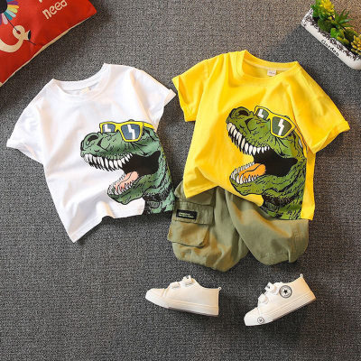 Costume deux pièces pour garçons, T-shirt et short imprimé dinosaure, costume d'été respirant pour enfants