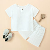 Toddler Boy Cotton Linen Solid Color Top & Shorts  White