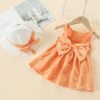 Toddler Girl Bowknot Decor Sling Dress & Hat  Orange