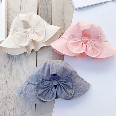 Girls' Solid Color Bowknot Decor Bucket Hat