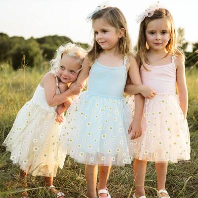 INS Zou Ju jupe en maille été populaire petite robe pour enfants bretelles enfants filles vente chaude jupe florale blanc