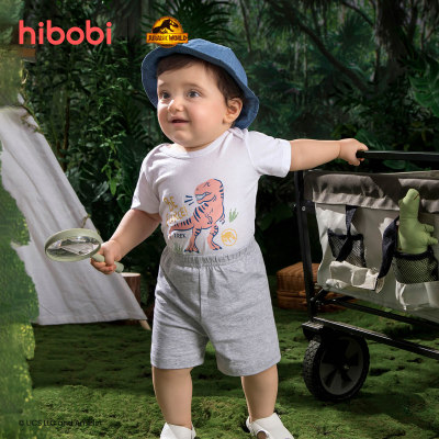 hibobi×Jurassic Baby Cartoon Print Short Sleeve Cotton Jumpsuit&Shorts