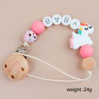 Round letter silicone beads panda unicorn lion cat silicone beads pacifier clip  Multicolor