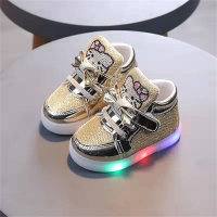 Children's Hello Kitty Princess Rhinestone Breathable Light-up Shoes  Gold-color