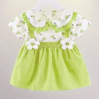 Roupas de verão para bebês meninas estampadas princesa algodão vestido de manga curta saia infantil  Verde