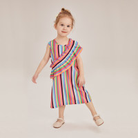 Toddler Girls Ruffle Color Stripes Dress - Hibobi