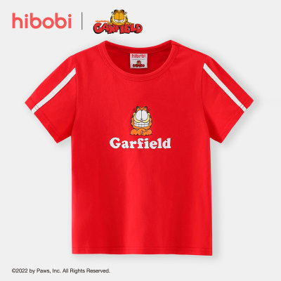 Hibobi x Garfield - Camiseta de algodón para niños pequeños con diseño de gato de dibujos animados en contraste