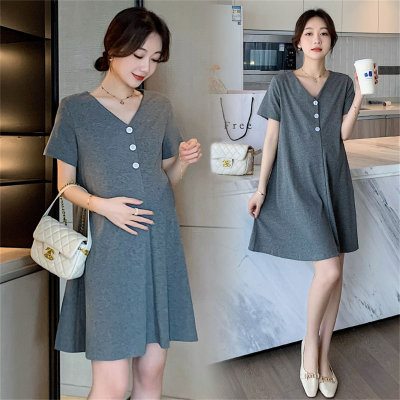 Summer clothes for pregnant women, fashionable, solid color, loose, slim, short-sleeved, slim-fitting, large size, casual