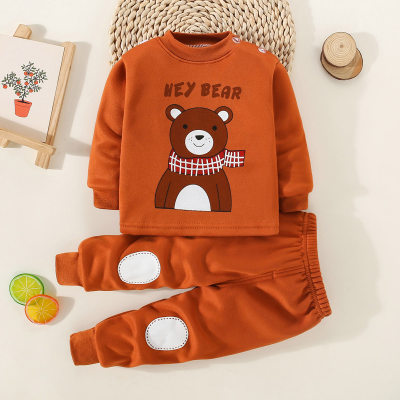 2-piece Toddler Boy Cartoon Bear Printed Long Sleeve Top & Matching Pants