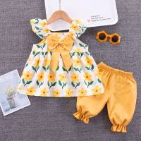 Girls new summer suits fashionable short-sleeved clothes children's shorts short-sleeved two-piece suit  Yellow
