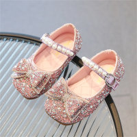 Scarpe da principessa con fiocco in strass, modello con prestazioni, scarpe singole in cristallo, scarpe da bambino  Rosa