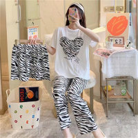 New three-piece pajamas for women summer short-sleeved loose Korean student large size ins can be worn outside home clothes set  Multicolor