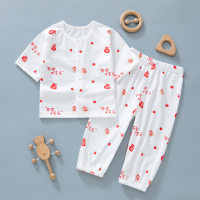 Baby thin air-conditioning clothing summer long-sleeved boneless suit male newborn clothes pajamas female baby pure cotton summer  Red