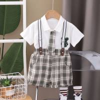 Boys' new summer suits 2024 new infant and children's clothing stylish boys' summer shirts short-sleeved overalls  White