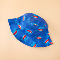 Cappello da pescatore bambino in puro cotone con stampa squalo allover  blu pavone